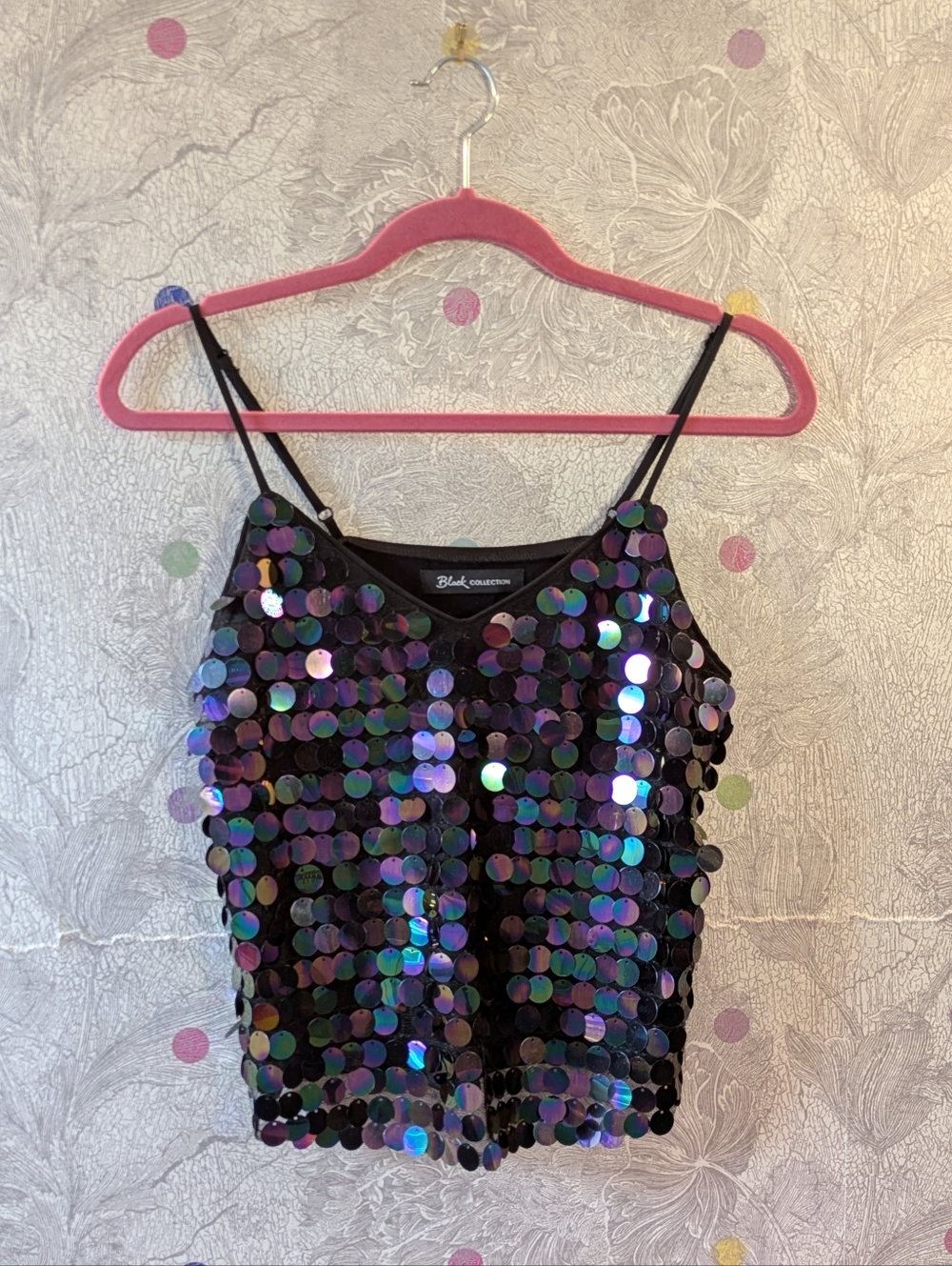 Black Sequin Camisole Top -